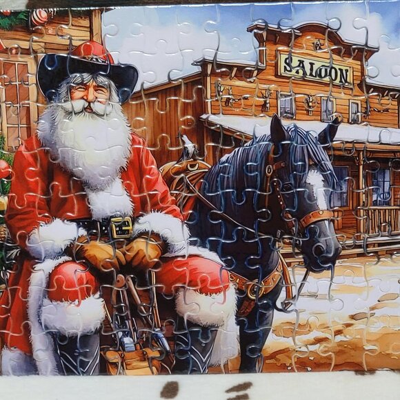 Western Santa Christmas 120 Piece Custom Handmade Jigsaw Puzzle - Picture 4 of 7